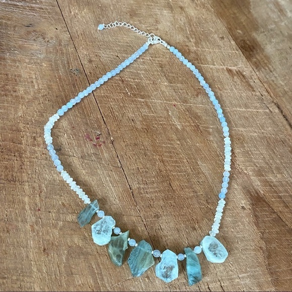 Natural aquamarine necklace with an extension chain